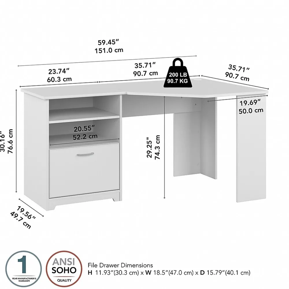 Corner Desks*Bush Furniture Cabot 60"W Corner Desk with Storage, (WC31915K) White