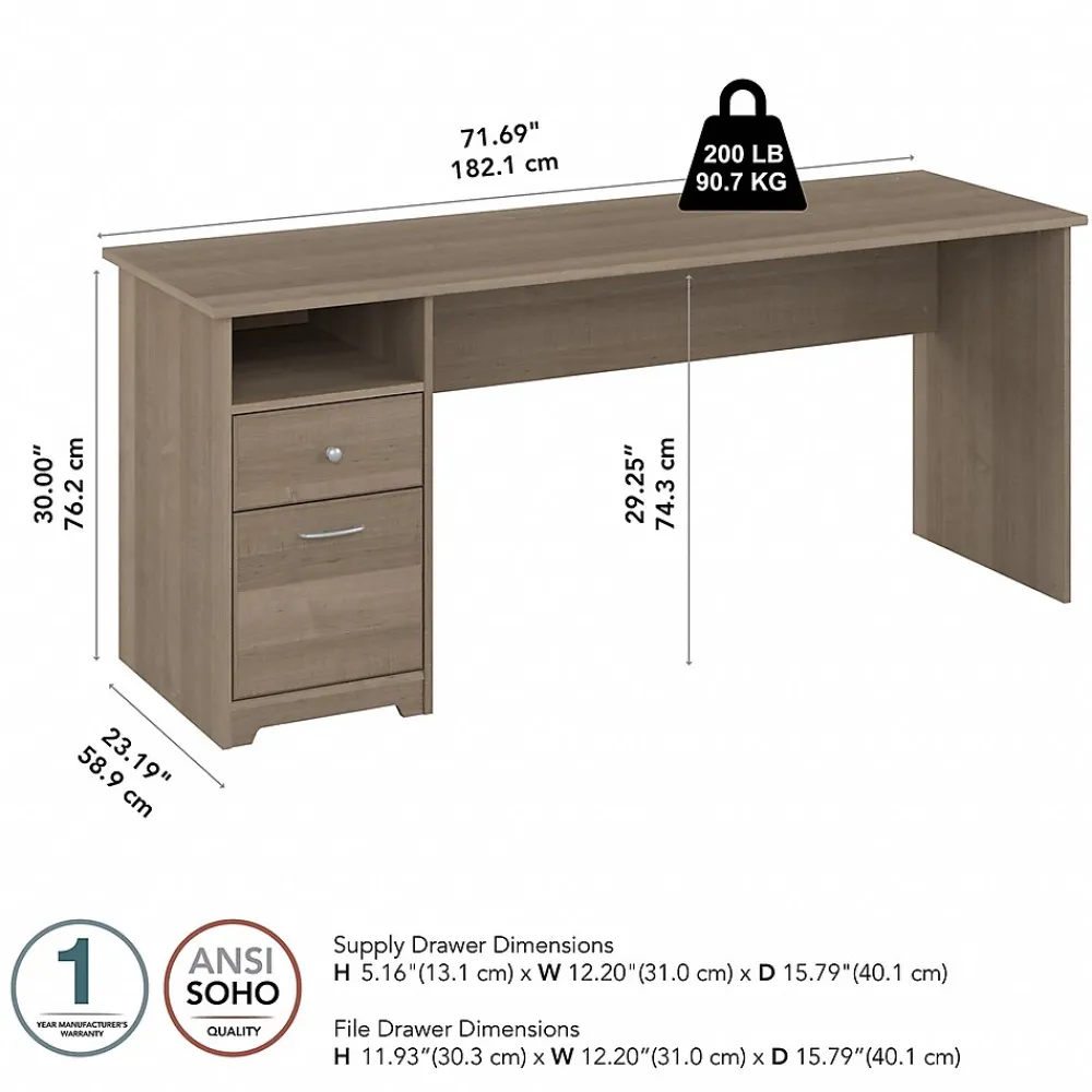 Computer Desks*Bush Furniture Cabot 72"W Computer Desk with Drawers, (WC31272) Ash Gray
