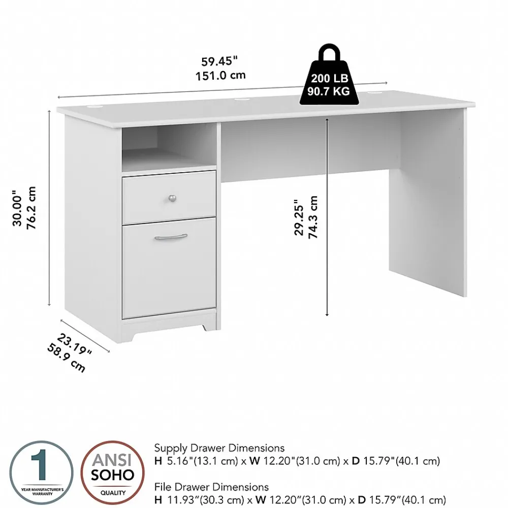 Computer Desks*Bush Furniture Cabot 60"W Computer Desk with Drawers, (WC31960) White