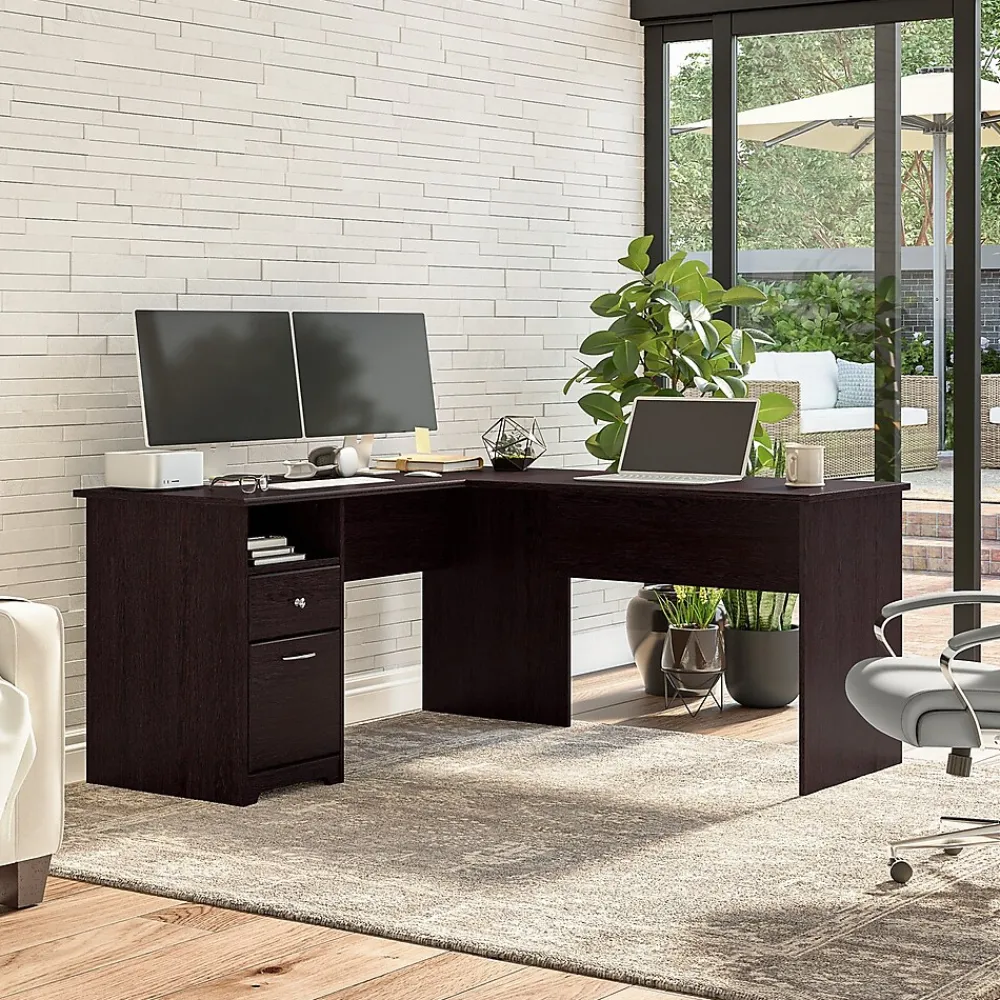 L-Desks*Bush Furniture Cabot 60"W L Shaped Computer Desk with Drawers, (CAB044EPO) Espresso Oak