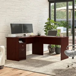 Office Desks*Bush Furniture Cabot 60"W L Shaped Computer Desk with Drawers, (CAB044HVC) Harvest Cherry