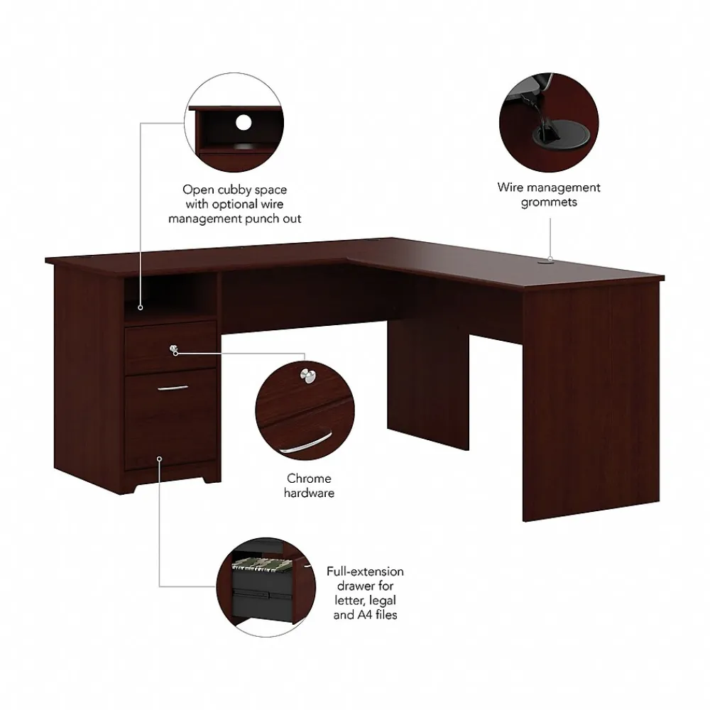 Office Desks*Bush Furniture Cabot 60"W L Shaped Computer Desk with Drawers, (CAB044HVC) Harvest Cherry