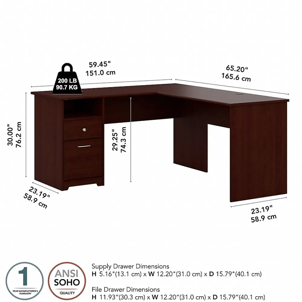 Office Desks*Bush Furniture Cabot 60"W L Shaped Computer Desk with Drawers, (CAB044HVC) Harvest Cherry