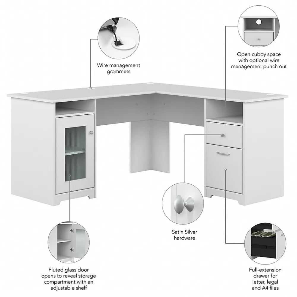 L-Desks*Bush Furniture Cabot 60"W L Shaped Computer Desk with Storage, (WC31930K) White