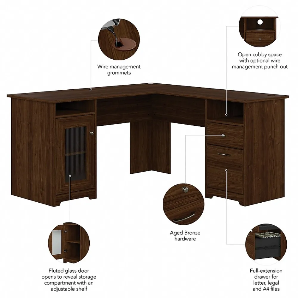 Office Desks*Bush Furniture Cabot 60"W L Shaped Computer Desk, (WC31030-03K) Modern Walnut
