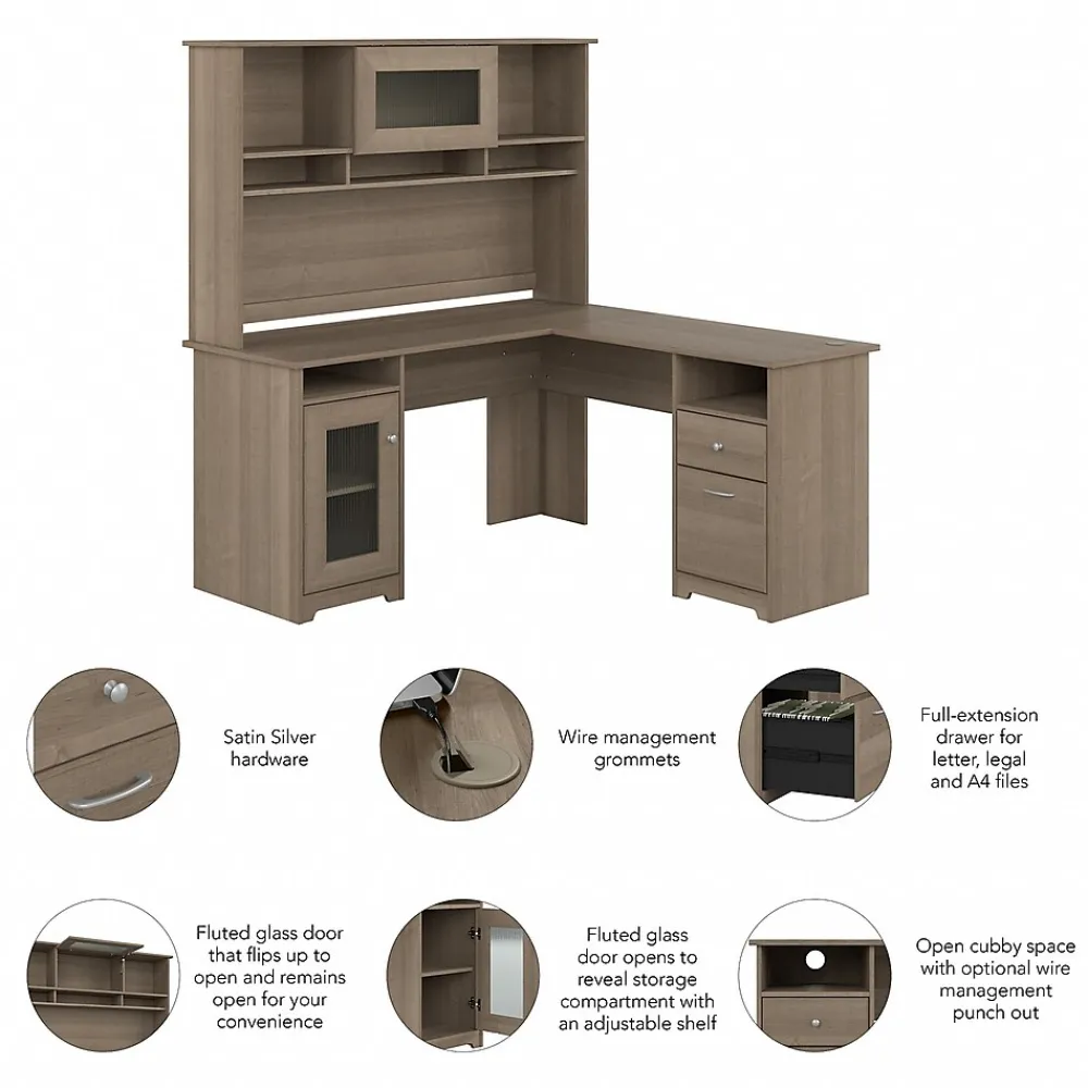 L-Desks*Bush Furniture Cabot 60"W L Shaped Computer Desk with Hutch and Storage, (CAB001AG) Ash Gray