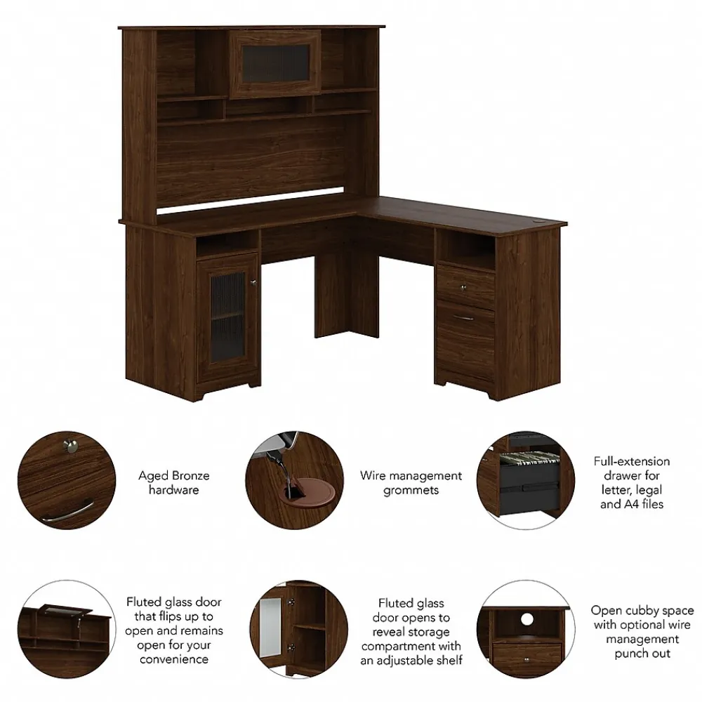 L-Desks*Bush Furniture Cabot 60"W L Shaped Computer Desk with Hutch and Storage, (CAB001MW) Modern Walnut