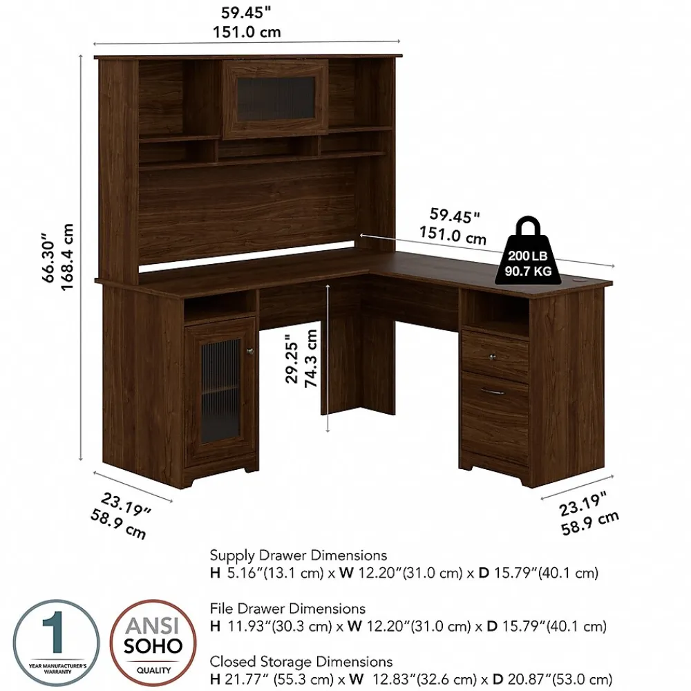L-Desks*Bush Furniture Cabot 60"W L Shaped Computer Desk with Hutch and Storage, (CAB001MW) Modern Walnut