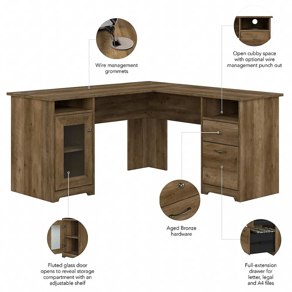 L-Desks*Bush Furniture Cabot 60"W Wood L-Shaped Computer Desk, (WC31530K) Reclaimed Pine