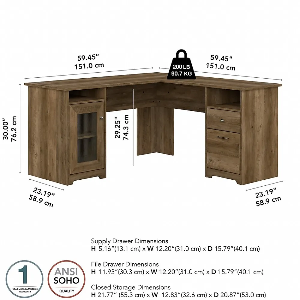 L-Desks*Bush Furniture Cabot 60"W Wood L-Shaped Computer Desk, (WC31530K) Reclaimed Pine