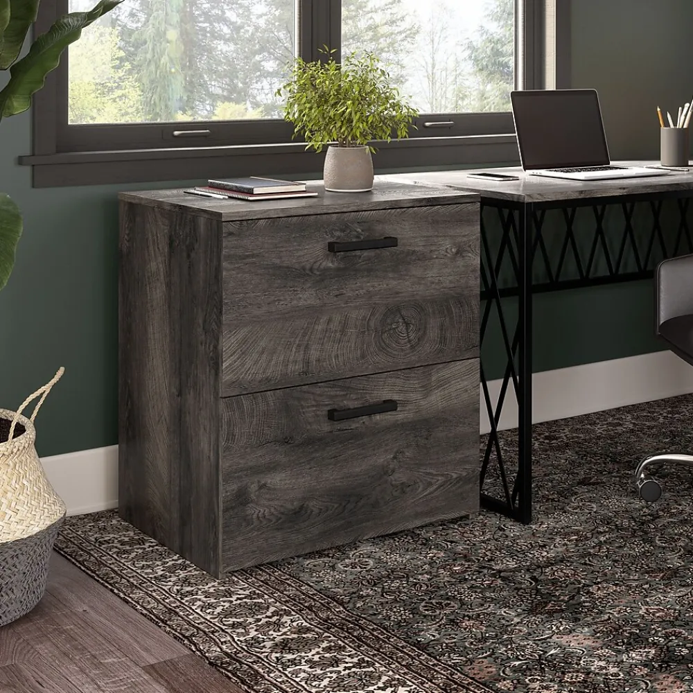 File Cabinets*Bush Furniture City Park 2 Drawer Lateral File Cabinet, (CPF127GH-03) Dark Gray Hickory