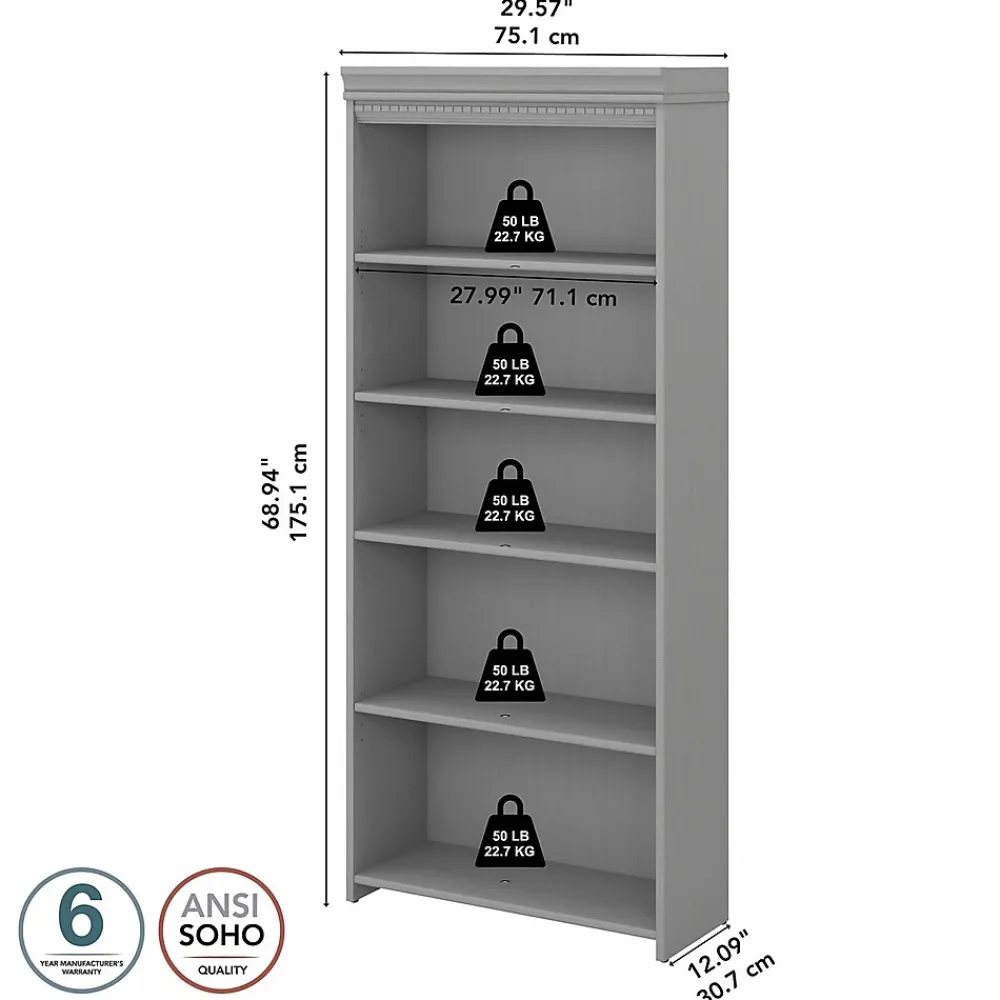 Bookcases*Bush Furniture Fairview 69"H 5-Shelf Bookcase with Adjustable Shelves, Laminated Wood (WC53565-03) Cape Cod Gray