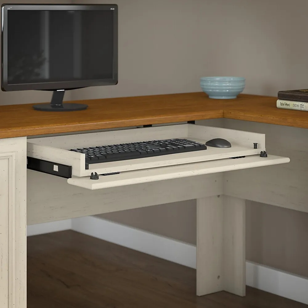 Computer Desks*Bush Furniture Fairview 60"W L Shaped Desk with Drawers and Storage Cabinet, (WC53230-03K) Antique White/Tea Maple