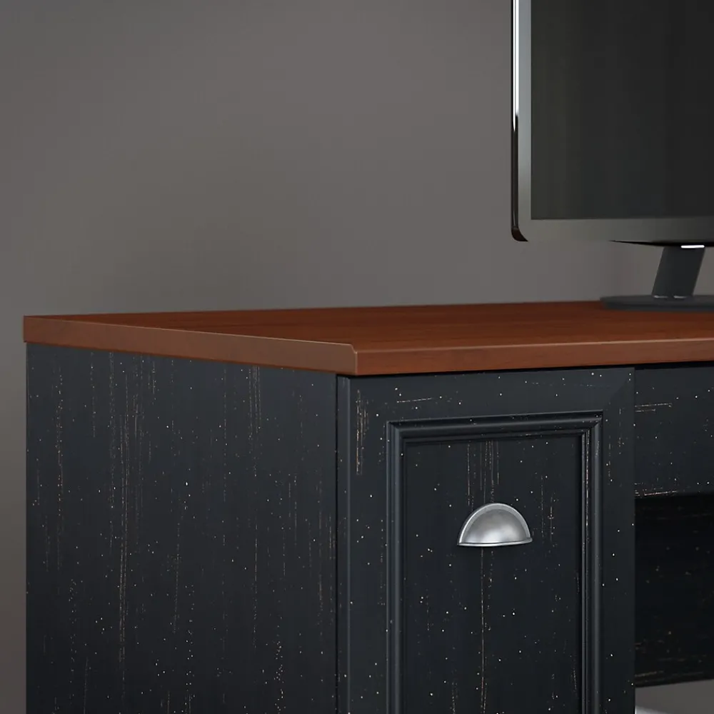 Office Desks*Bush Furniture Fairview 60"W L Shaped Desk with Drawers and Storage Cabinet, (WC53930-03K) Antique Black/Hansen Cherry