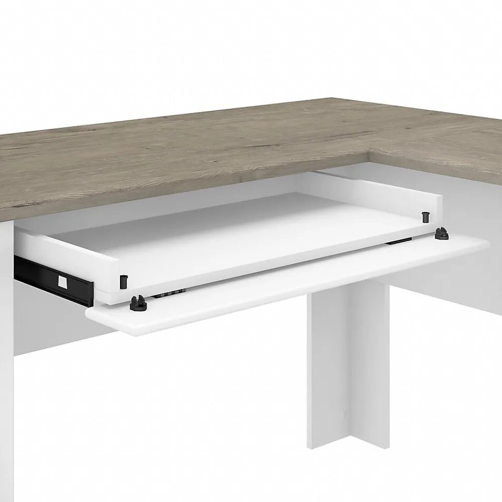 L-Desks*Bush Furniture Fairview 60"W L Shaped Desk with Lateral File Cabinet and 5 Shelf Bookcase, (FV008G2W) Shiplap Gray/Pure White