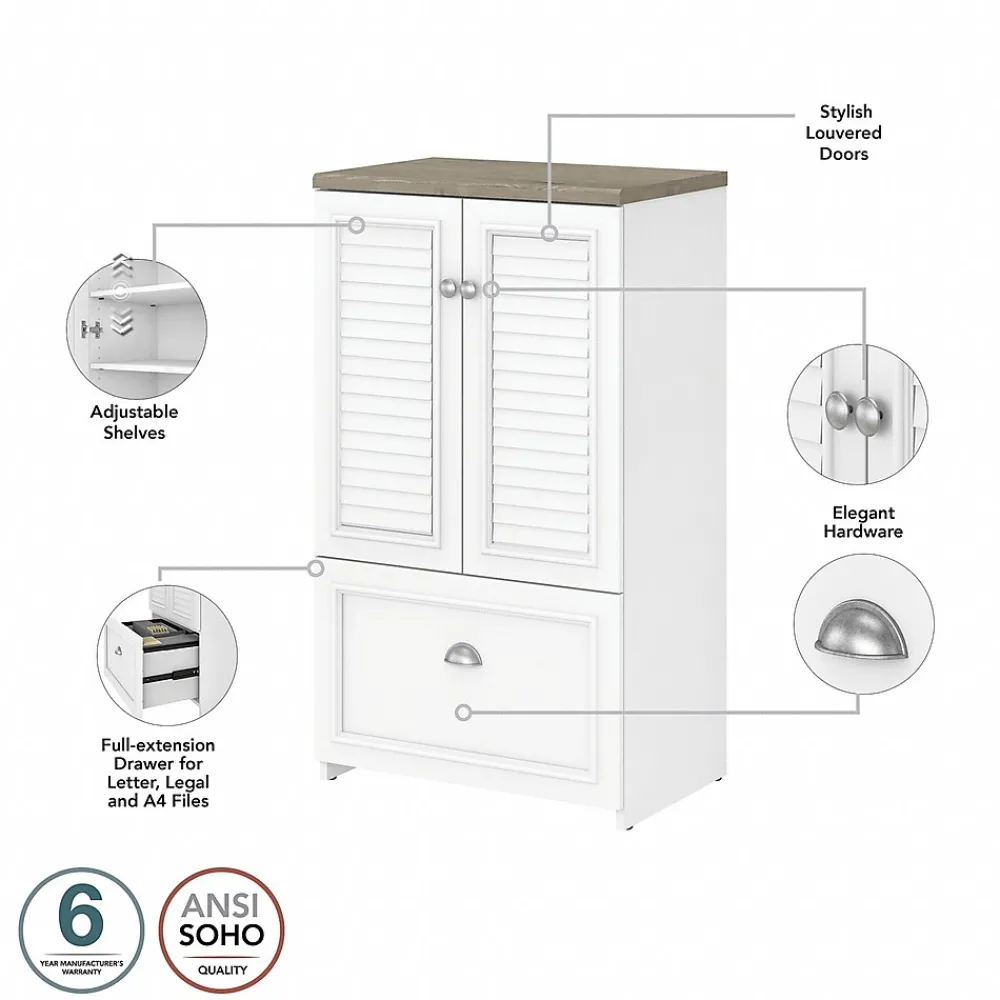 L-Desks*Bush Furniture Fairview 60"W L Shaped Desk with Hutch, Bookcase, Storage and File Cabinets, (FV014G2W) Shiplap Gray/Pure White