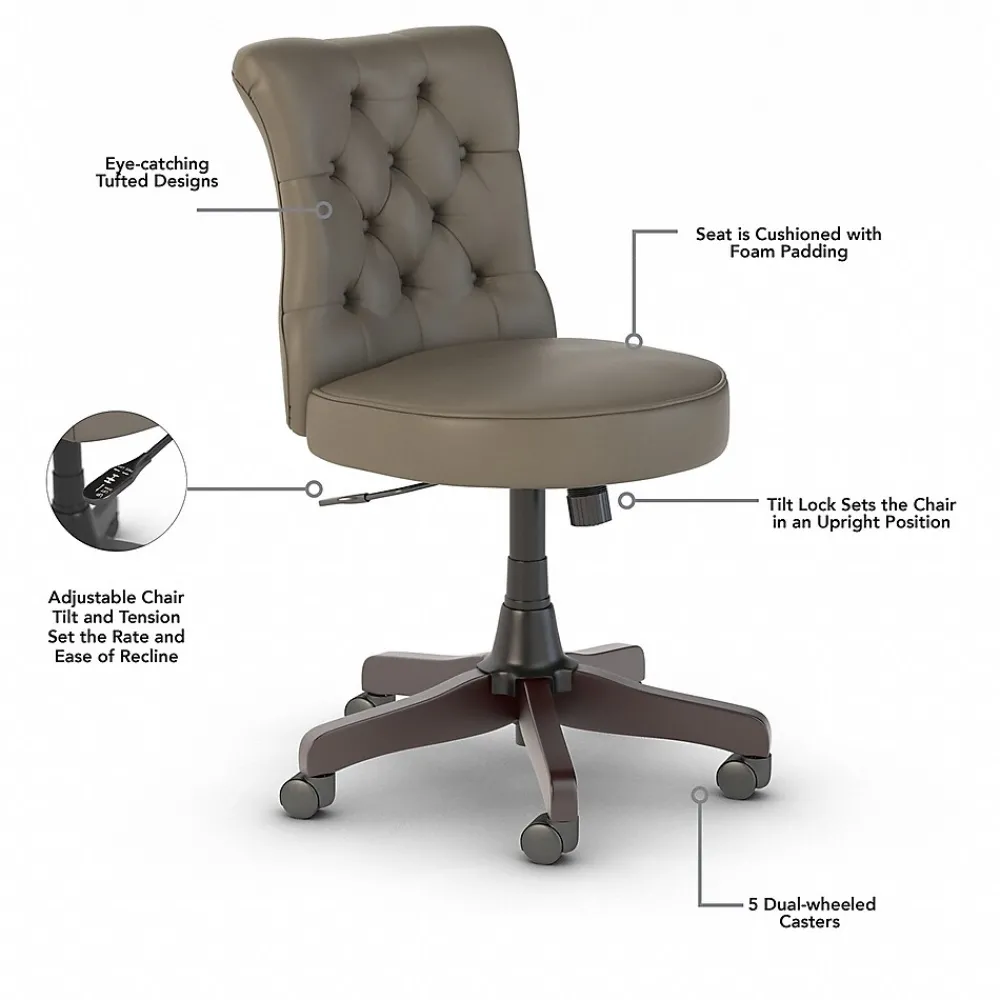 L-Desks*Bush Furniture Key West 60" L-Shaped Desk with Mid-Back Tufted Office Chair, Shiplap Gray/Pure White (KWS045G2W)