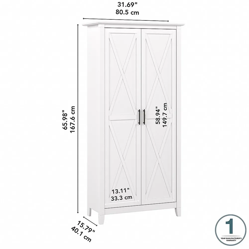 Storage Cabinets*Bush Furniture Key West 66" Tall Storage Cabinet with Doors and 5 Shelves, Pure White Oak (KWS266WT-03)