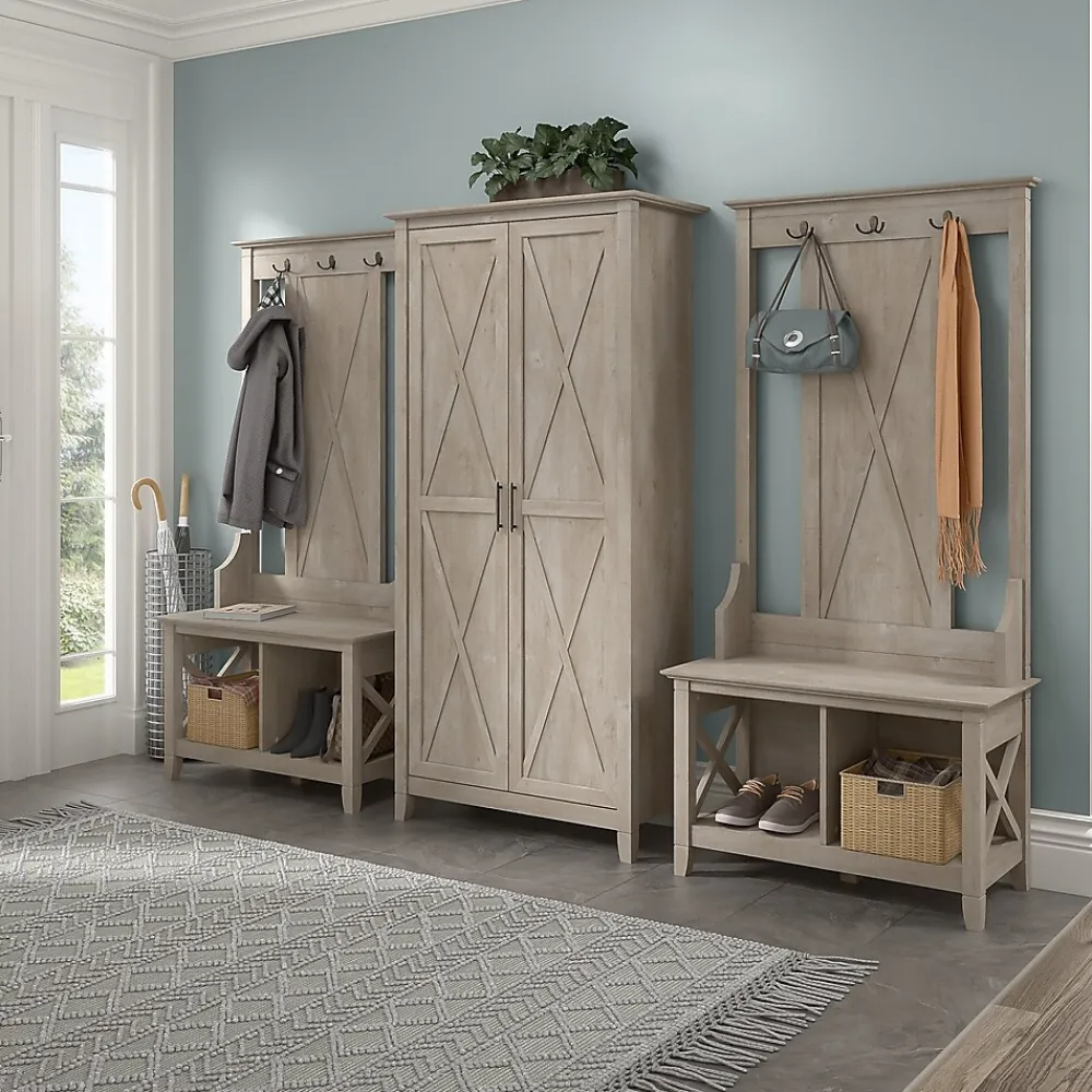 Storage Cabinets*Bush Furniture Key West 66" Tall Storage Cabinet with Doors and 5 Shelves, Washed Gray (KWS266WG-03)
