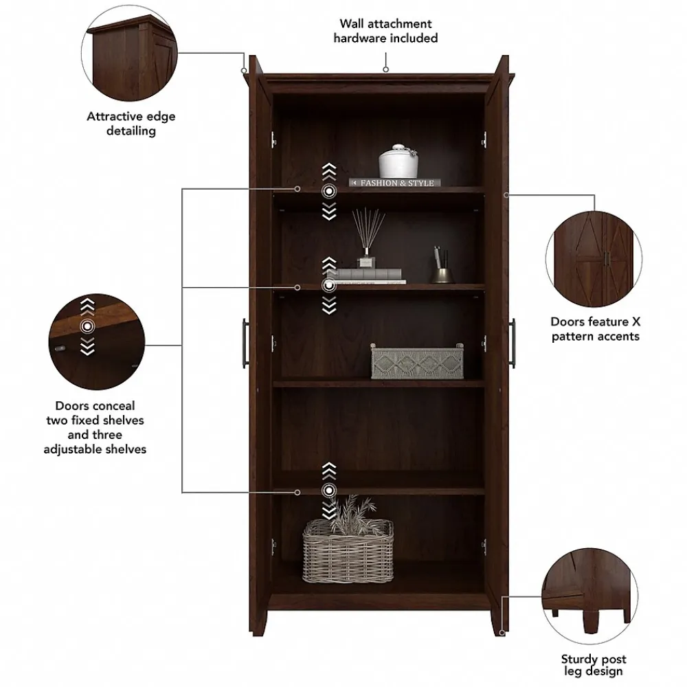 Storage Cabinets*Bush Furniture Key West 65.98" Tall Storage Cabinet with Doors and 5 Shelves, Bing Cherry (KWS266BC-03)