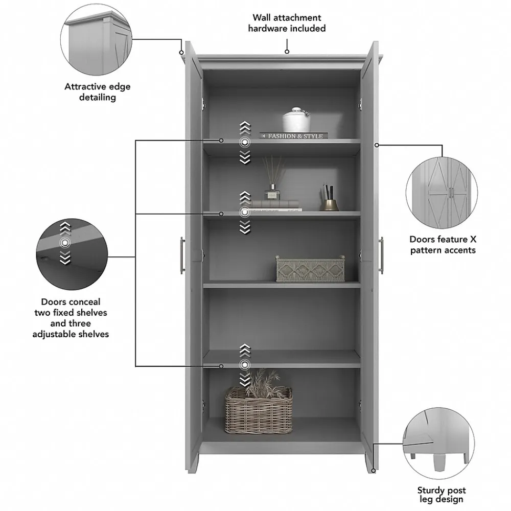 Storage Cabinets*Bush Furniture Key West 66" Tall Storage Cabinet with Doors and 5 Shelves, Cape Cod Gray (KWS266CG-03)
