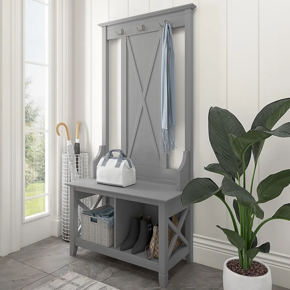 Storage Cabinets*Bush Furniture Key West 66" Hall Tree with Shoe Storage Bench, Cape Cod Gray (KWS166CG-03)