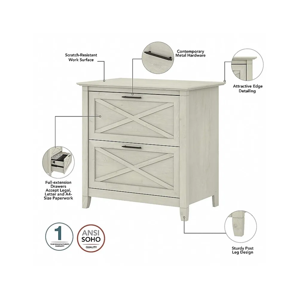 File Cabinets*Bush Furniture Key West 2-Drawer Lateral File Cabinet, Letter/Legal, Linen White Oak, 30" (KWF130LW-03)