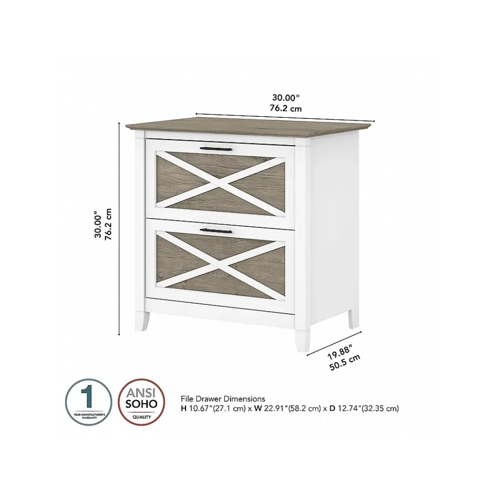 File Cabinets*Bush Furniture Key West 2-Drawer Lateral File Cabinet, Letter/Legal, Shiplap Gray/Pure White, 30" (KWF130G2W-03)