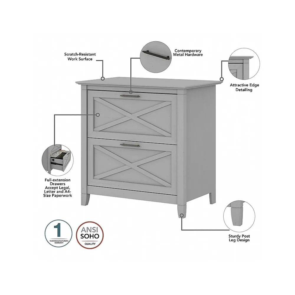 File Cabinets*Bush Furniture Key West 2-Drawer Lateral File Cabinet, Letter/Legal, Cape Cod Gray, 30" (KWF130CG-03)