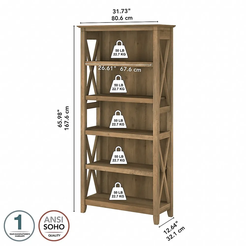Bookcases*Bush Furniture Key West 66"H 5-Shelf Bookcase with Adjustable Shelves, Reclaimed Pine Laminated Wood (KWB132RCP-03)