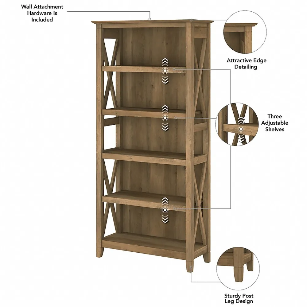 Bookcases*Bush Furniture Key West 66"H 5-Shelf Bookcase with Adjustable Shelves, Reclaimed Pine Laminated Wood, 2/Set (KWS046RCP)