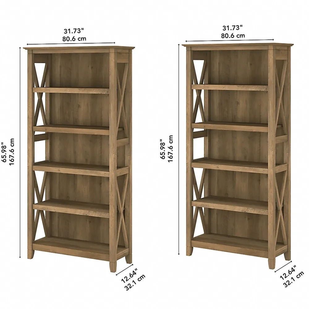 Bookcases*Bush Furniture Key West 66"H 5-Shelf Bookcase with Adjustable Shelves, Reclaimed Pine Laminated Wood, 2/Set (KWS046RCP)