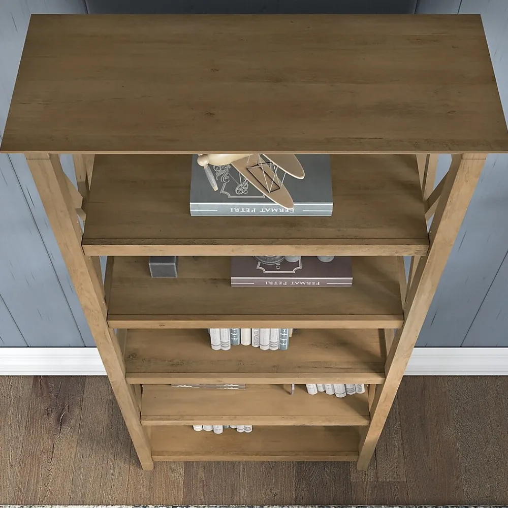 Bookcases*Bush Furniture Key West 66"H 5-Shelf Bookcase with Adjustable Shelves, Reclaimed Pine Laminated Wood, 2/Set (KWS046RCP)