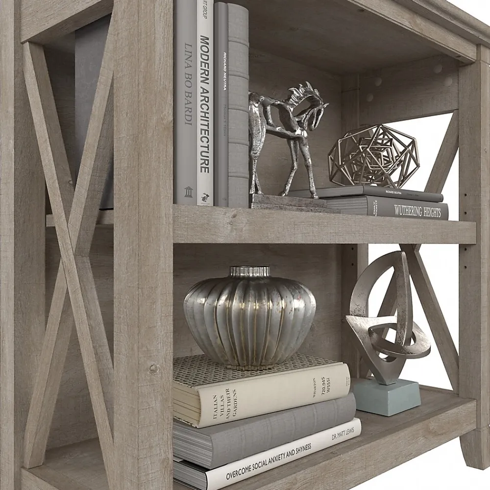 Bookcases*Bush Furniture Key West 30"H 2-Shelf Bookcase with Adjustable Shelf, Washed Gray (KWB124WG-03)