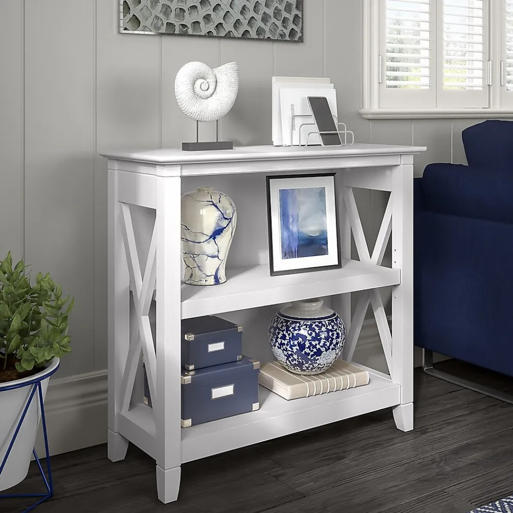 Bookcases*Bush Furniture Key West 30"H 2-Shelf Bookcase with Adjustable Shelf, Pure White Oak (KWB124WT-03)