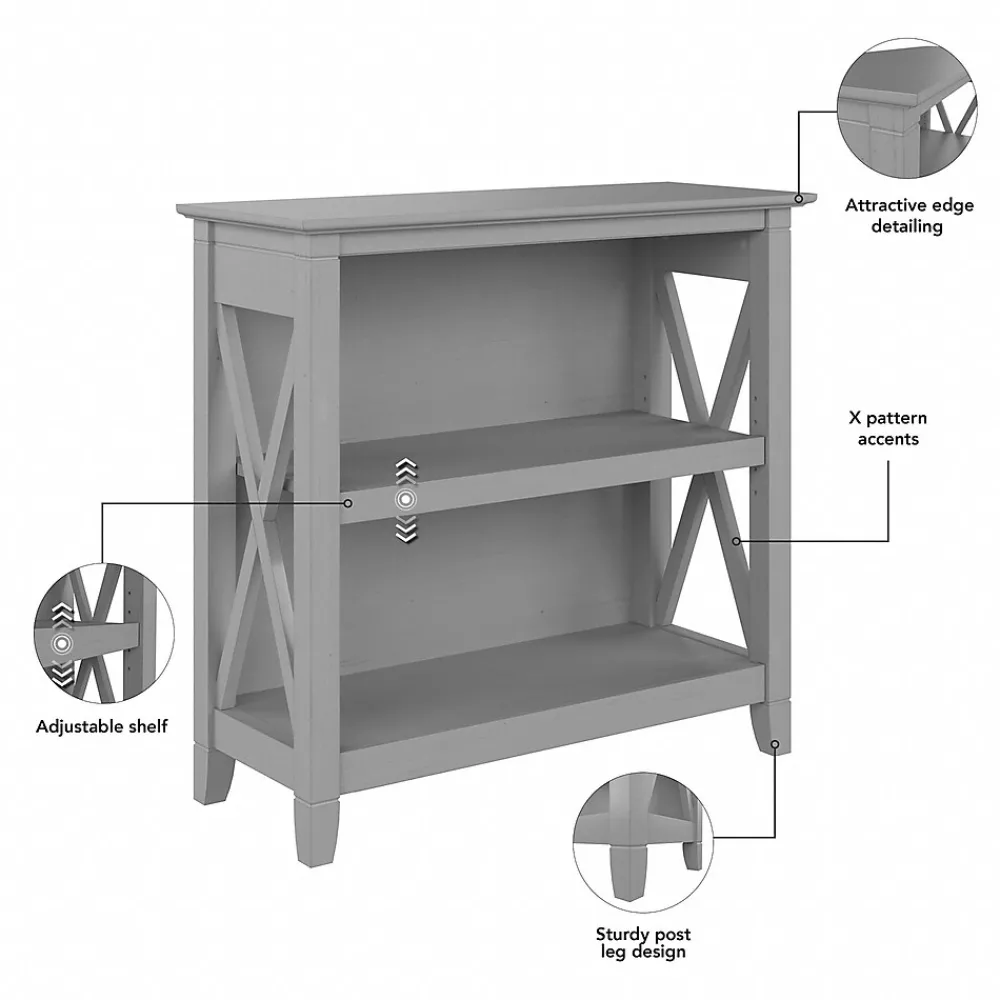 Bookcases*Bush Furniture Key West 30"H 2-Shelf Bookcase with Adjustable Shelf, Cape Cod Gray (KWB124CG-03)