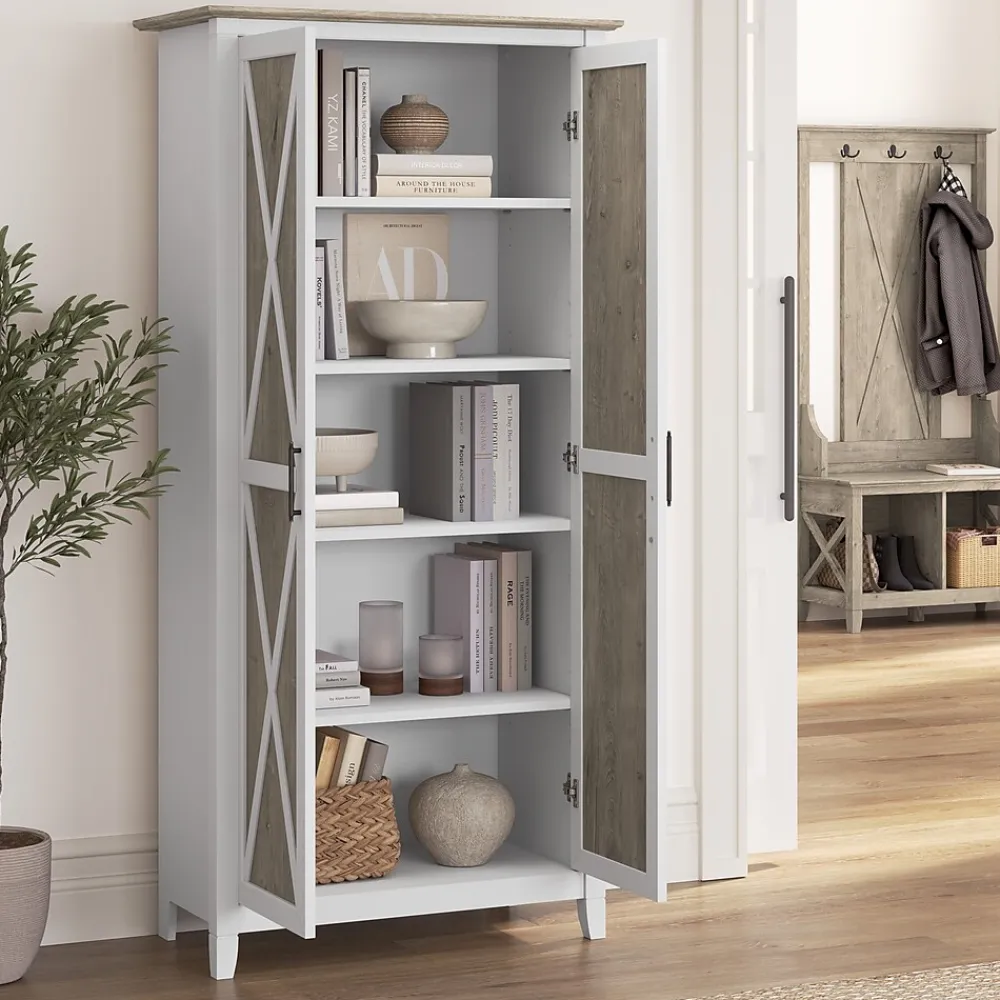 Storage Cabinets*Bush Business Furniture Bush Furniture Key West 65.98"H Storage Cabinet with 5 Shelves, Shiplap Gray (KWS266G2W-03)