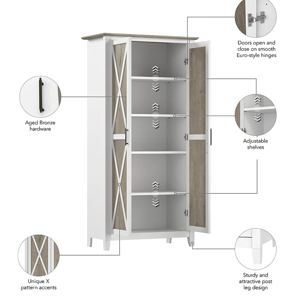 Storage Cabinets*Bush Business Furniture Bush Furniture Key West 65.98"H Storage Cabinet with 5 Shelves, Shiplap Gray (KWS266G2W-03)