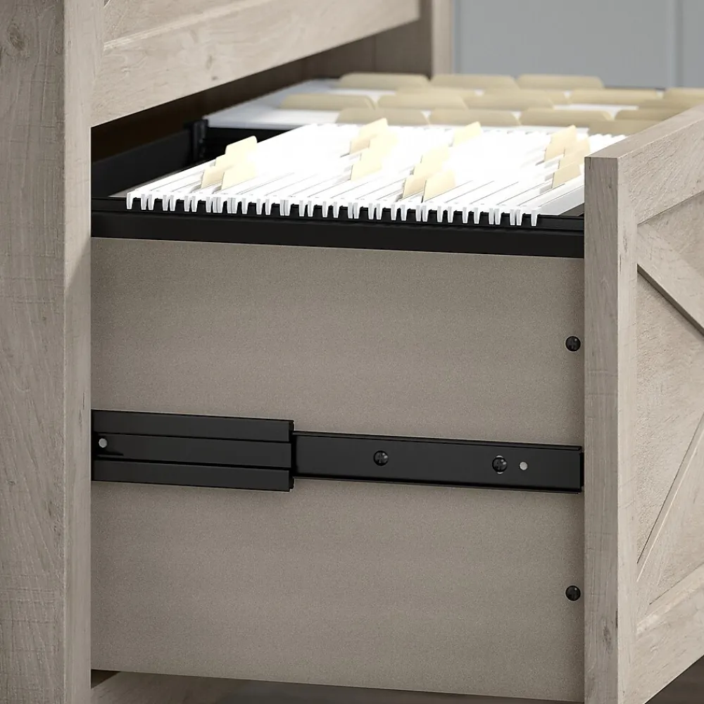 L-Desks*Bush Furniture Key West 60"W L Shaped Desk with File Cabinets and 5 Shelf Bookcase, Washed Gray (KWS017WG)
