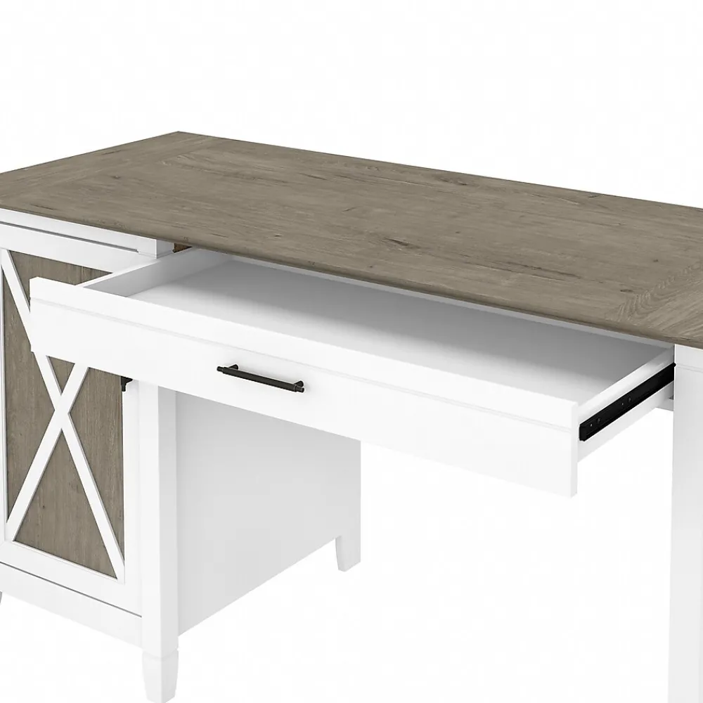Office Desks*Bush Furniture Key West 54"W Computer Desk with Storage and Mid-Back Tufted Office Chair, Shiplap Gray/Pure White (KWS020G2W)