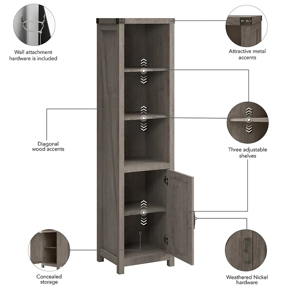 Bookcases*Bush Furniture Knoxville 72"H 5-Shelf Bookcase with Door, Restored Gray (CGB118RTG-03)