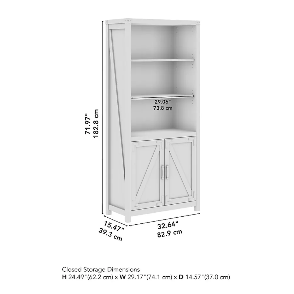 Bookcases*Bush Furniture Knoxville 72"H 5-Shelf Bookcase with Doors, Cottage White (CGB132CWH-03)