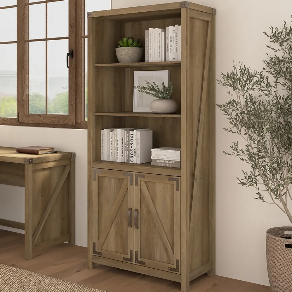 Bookcases*Bush Furniture Knoxville 72"H 5-Shelf Bookcase with Doors, Reclaimed Pine (CGB132RCP-03)