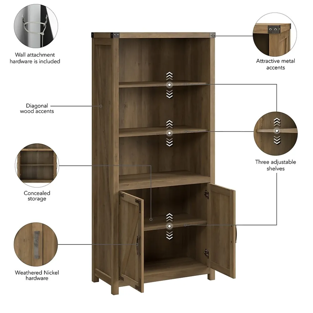 Bookcases*Bush Furniture Knoxville 72"H 5-Shelf Bookcase with Doors, Reclaimed Pine (CGB132RCP-03)