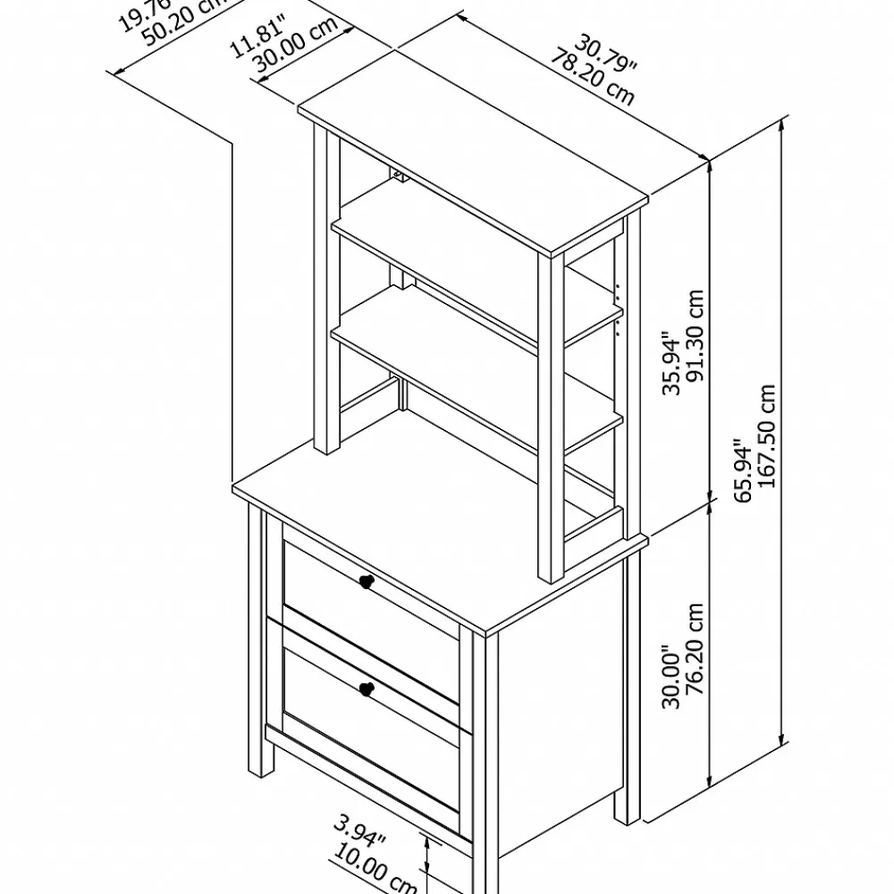 Bookcases*Bush Furniture Mayfield 2-Shelf 66"H Standard Bookcase with Drawers, Pure White/Shiplap Gray (MAY018GW2)