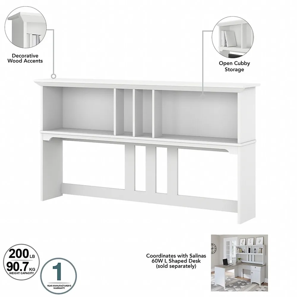 L-Desks*Bush Furniture Salinas 60" L-Shaped Desk with Hutch, File Cabinet and 5-Shelf Bookcase, (SAL007G2W) Shiplap Gray/Pure White