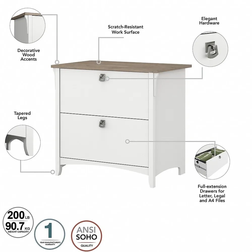 L-Desks*Bush Furniture Salinas 60" L-Shaped Desk with Hutch, File Cabinet and 5-Shelf Bookcase, (SAL007G2W) Shiplap Gray/Pure White