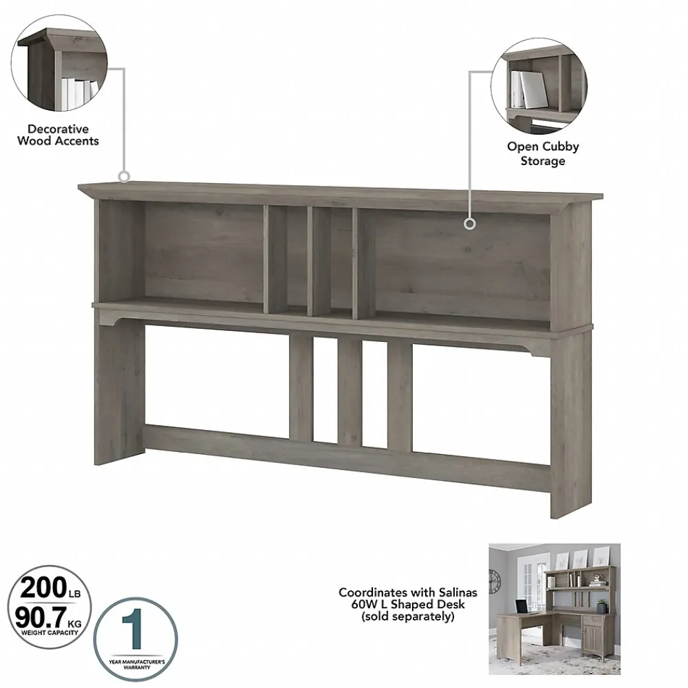 L-Desks*Bush Furniture Salinas 60"W L Shaped Desk with Hutch, Lateral File Cabinet and 5 Shelf Bookcase, (SAL007DG) Driftwood Gray
