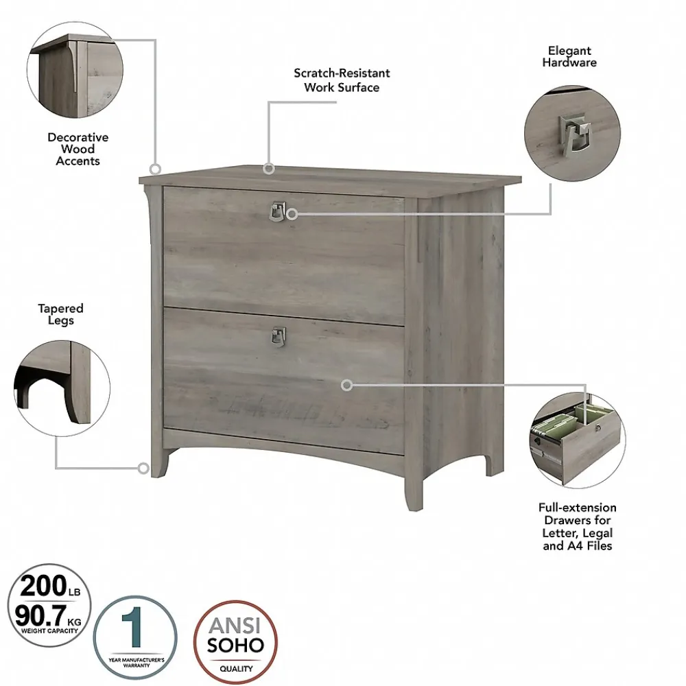 L-Desks*Bush Furniture Salinas 60"W L Shaped Desk with Hutch, Lateral File Cabinet and 5 Shelf Bookcase, (SAL007DG) Driftwood Gray