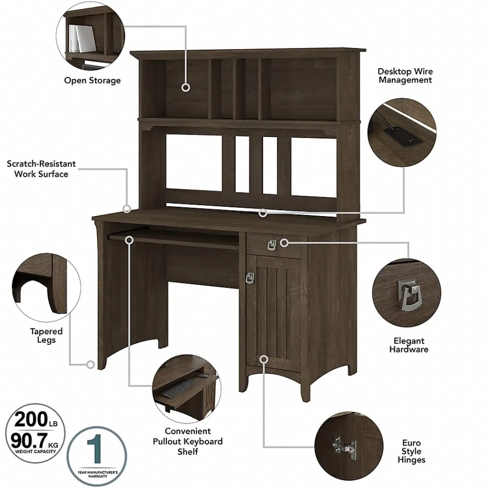 Computer Desks*Bush Furniture Salinas 48"W Small Computer Desk with Hutch, (MY72608-03) Ash Brown